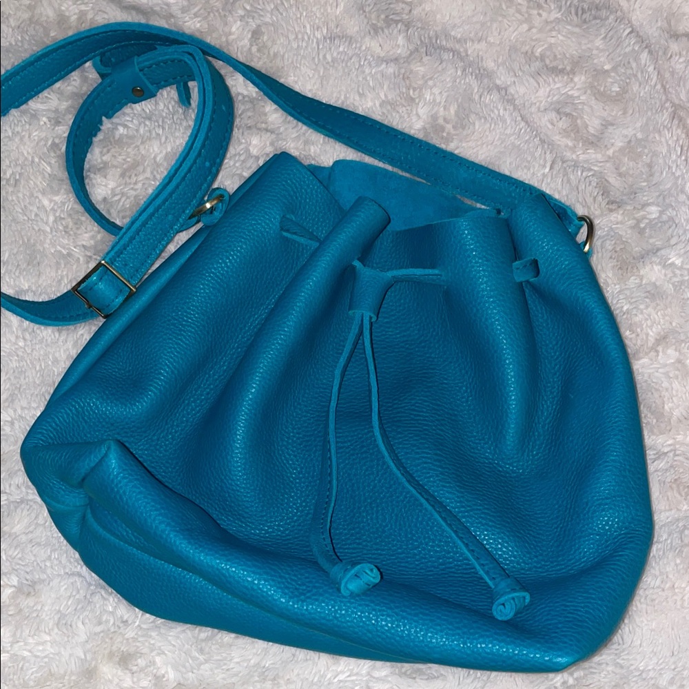 Portland Leather Turquoise drawstring crossbody bag